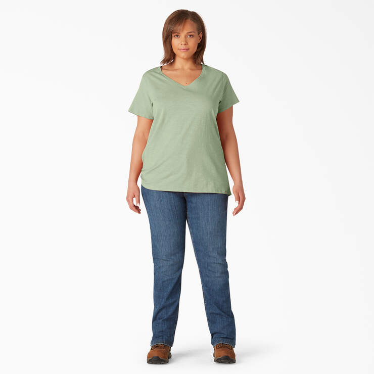 Women's Plus Short Sleeve V-Neck T-Shirt - Celadon Green (C2G) image number 4