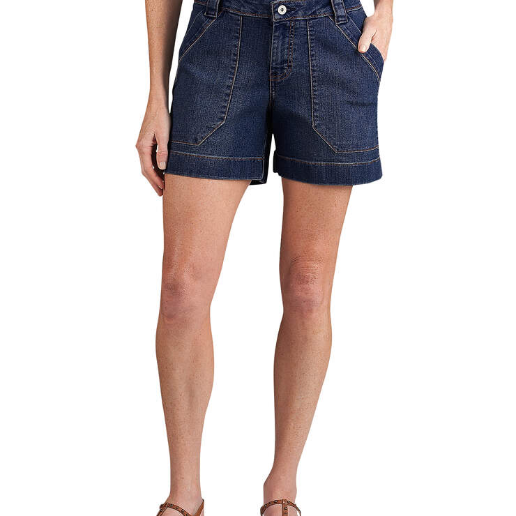 Women's Relaxed Fit 5" Stretch Denim Utility Shorts - Rinsed Indigo Blue (RNB) image number 1