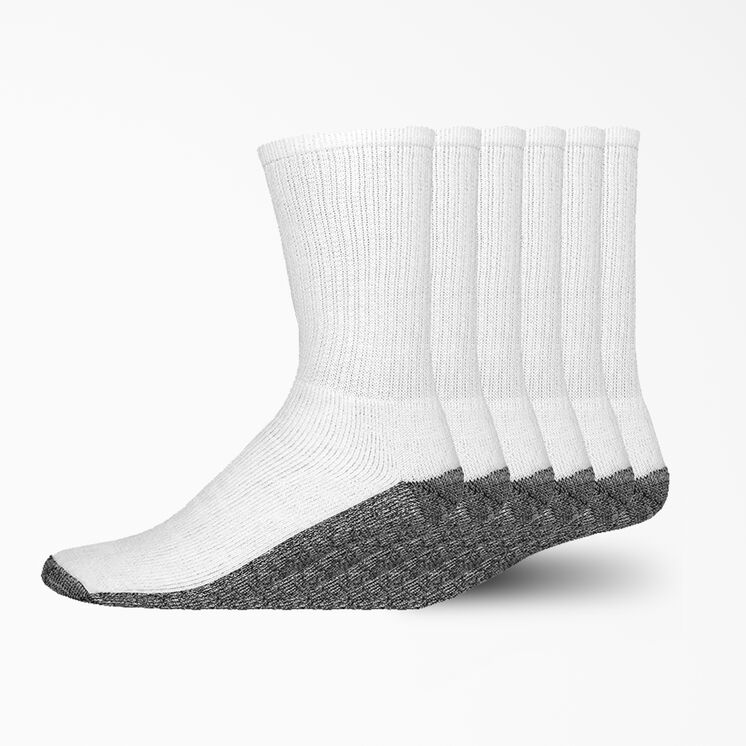 Stain Resister Crew Socks, Size 6-12, 6-Pack - White (WH)