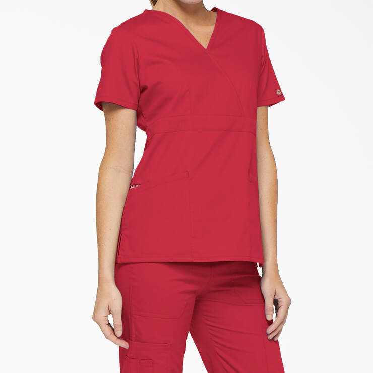 Women's EDS Signature Mock Wrap Scrub Top - Red (RD) image number 4