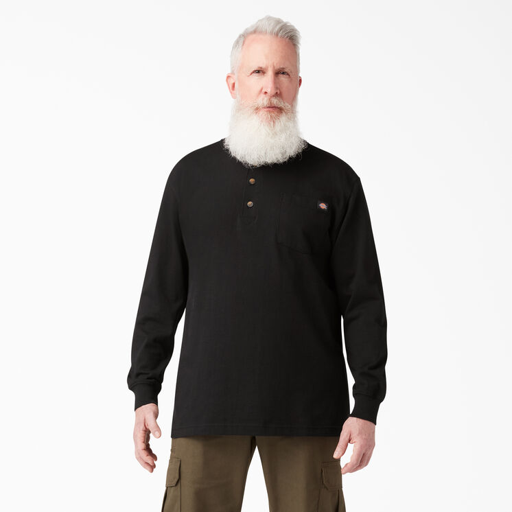 Heavyweight Long Sleeve Henley T-Shirt - Black &#40;BK&#41;