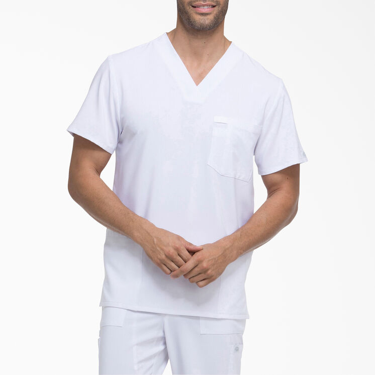 Men&#39;s EDS Essentials V-Neck Scrub Top with Patch Pockets - White &#40;DWH&#41;