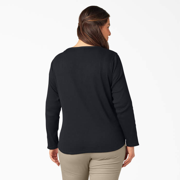 Women's Plus Henley Long Sleeve Shirt - Black (KBK) image number 2