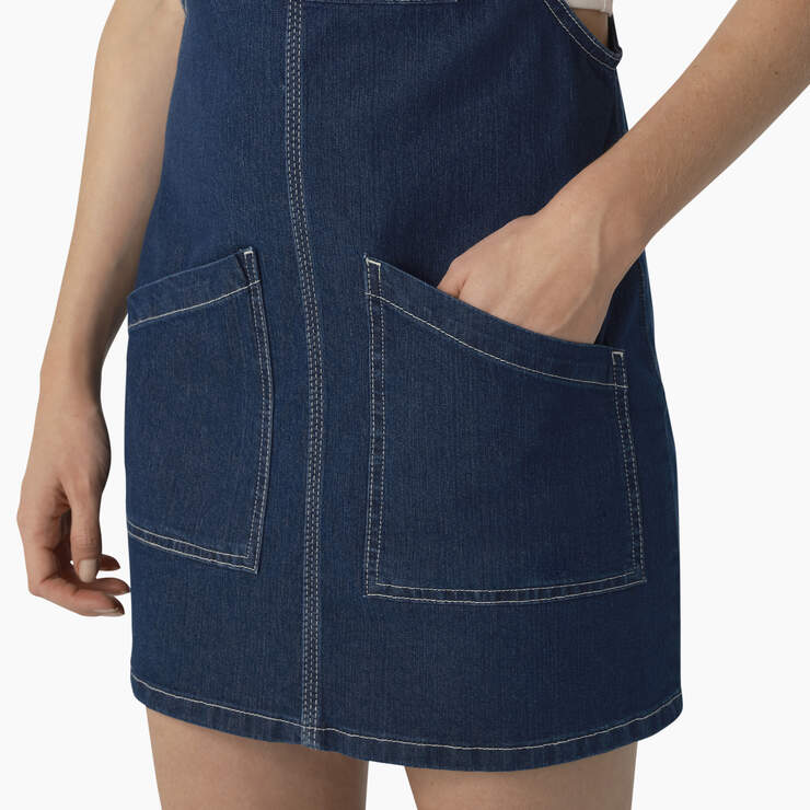 Women's Regular Fit Denim Bib Overall Dress - Stonewashed Indigo Blue (SNB) image number 5