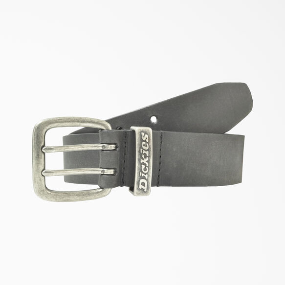 Leather Belt with Double Prong Buckle - BLACK (BK)