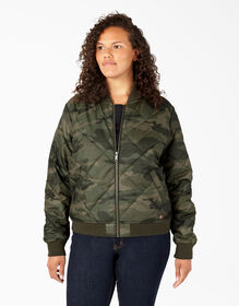 Women&#39;s Plus Quilted Bomber Jacket - Sage Green Camo &#40;AGC&#41;