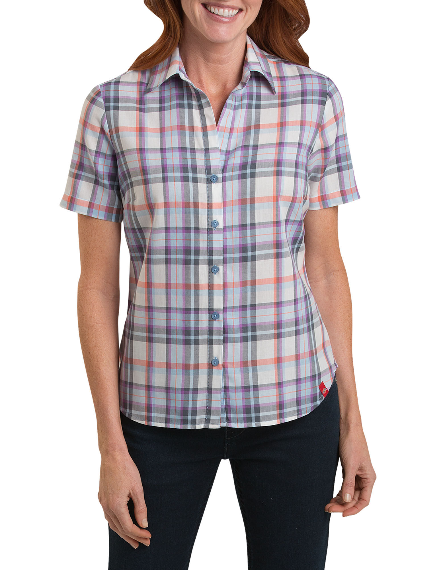 white and blue plaid shirt women's