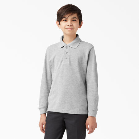 Kids&#39; Piqu&eacute; Long Sleeve Polo, 4-20 - Heather Gray &#40;HG&#41;