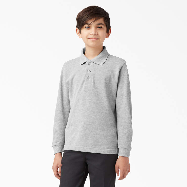 Kids' Piqué Long Sleeve Polo, 4-20 - Heather Gray (HG) image number 1