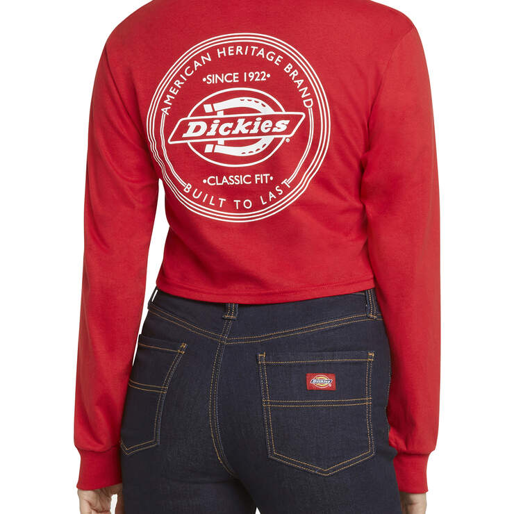 Dickies Girl Juniors' Vintage Stamp Cropped T-Shirt - Red (RD) image number 2