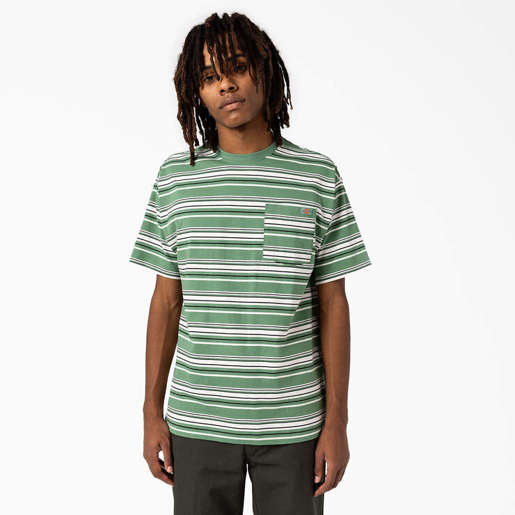 Relaxed Fit Striped Pocket T-Shirt - Dark Ivy Variegated Stripe (DSV) image number 1