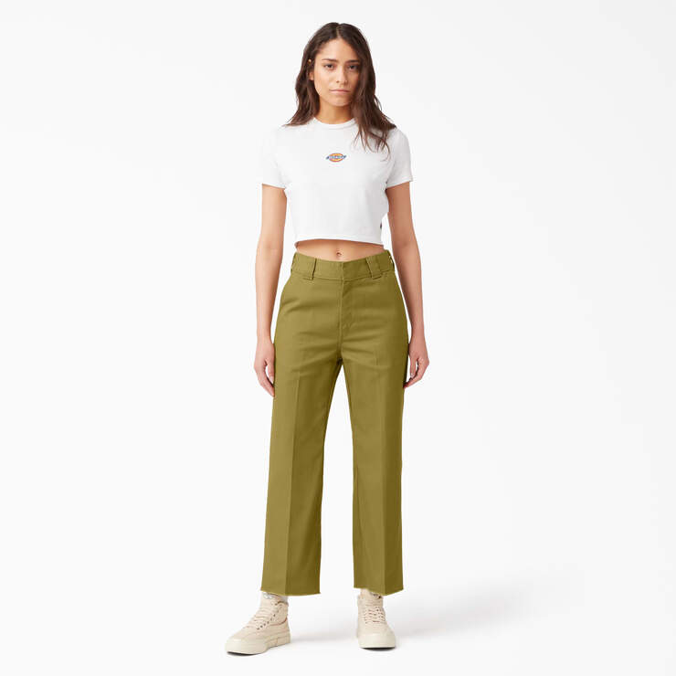 Women's Regular Fit Cropped Pants - Rinsed Green Moss (R2M) image number 4
