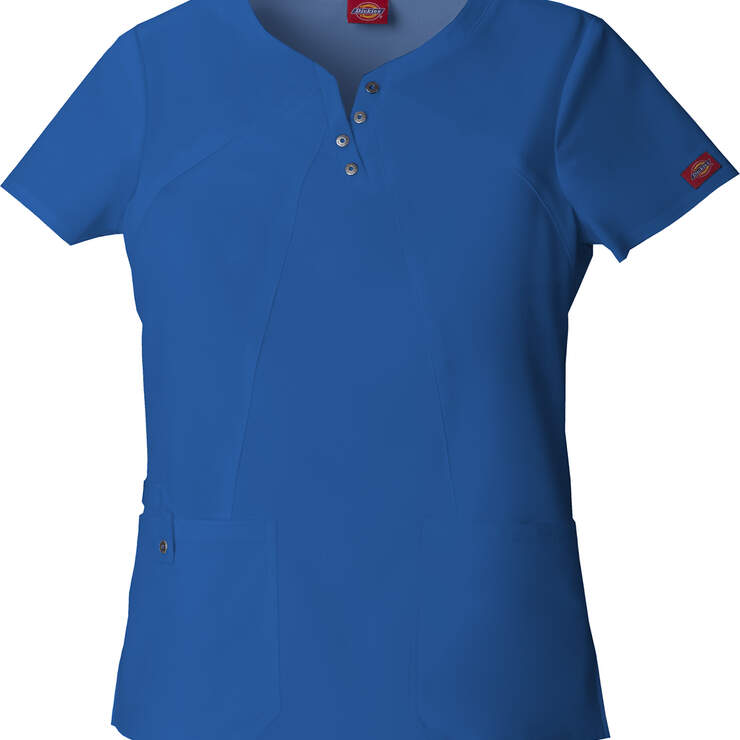 Women's Xtreme Stretch Notched Round Neck Scrub Top - Royal Blue (RB) image number 1