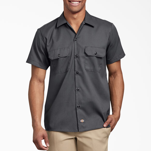 FLEX Slim Fit Short Sleeve Twill Work Shirt Charcoal Gray | Dickies