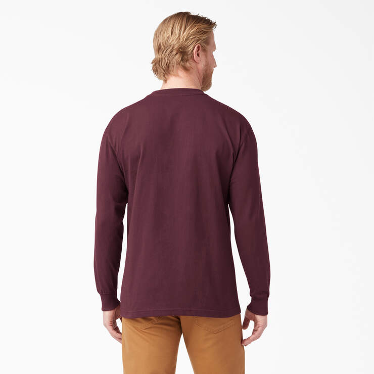 Heavyweight Long Sleeve Pocket T-Shirt - Burgundy (BY) image number 2