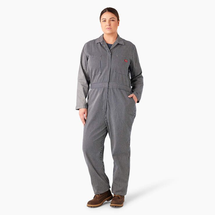 Women's Plus Relaxed Fit Long Sleeve Hickory Stripe Overalls - Rinsed Hickory Stripe (RHS) image number 4