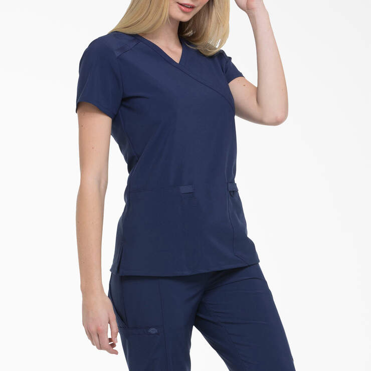 Women's EDS Essentials Mock Wrap Scrub Top - Navy Blue (NYPS) image number 4