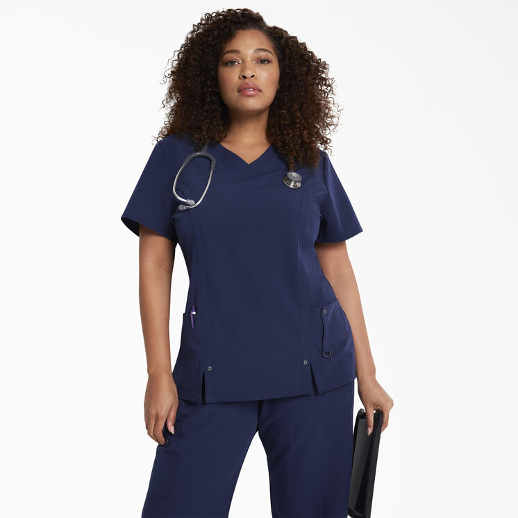 Women's Xtreme Stretch V-Neck Scrub Top - Navy Blue (NVY)