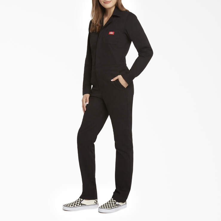 Dickies Girl Juniors' Button Front Coveralls - Black (BK) image number 3