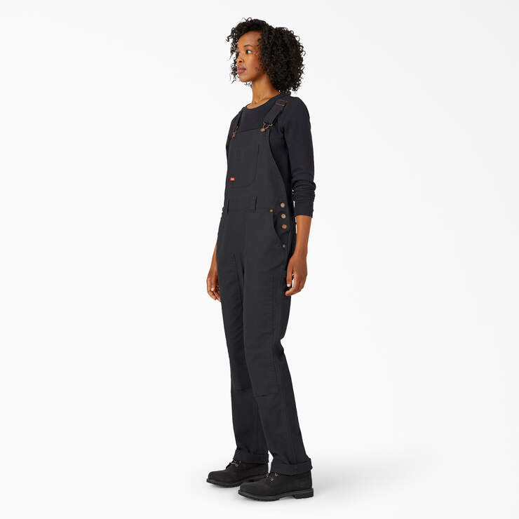 Women's Straight Fit Duck Double Front Bib Overalls - Rinsed Black (RBK) image number 3