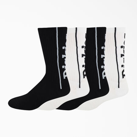 Logo Print Socks, Size 6-12, 4-Pack - Black White Logo Print &#40;LPL&#41;
