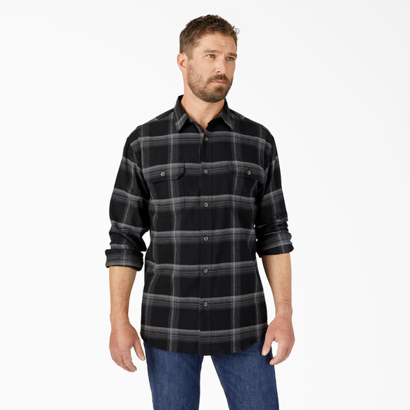 FLEX Long Sleeve Flannel Shirt - Black Gray Plaid &#40;1BP&#41;
