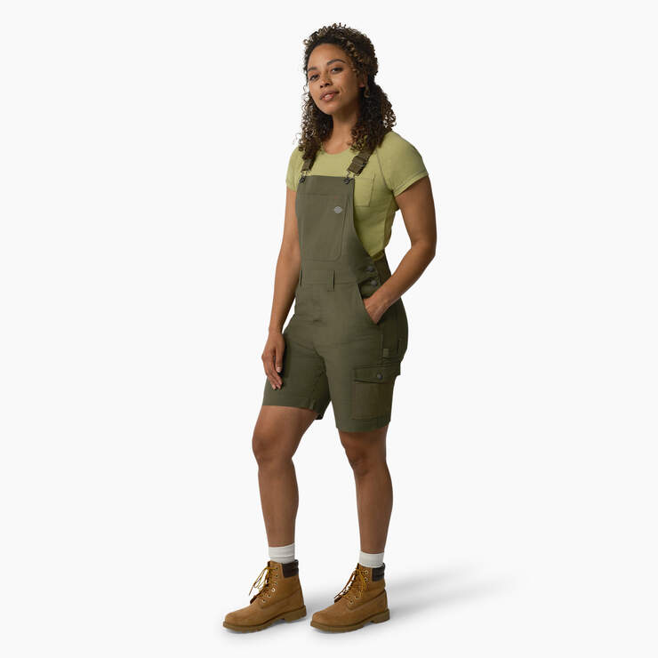Women's Cooling Ripstop Bib Shortalls - Rinsed Military Green (RML) image number 1