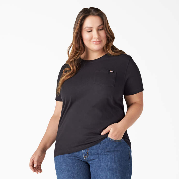 Women's Plus Heavyweight Short Sleeve Pocket T-Shirt - Black (BK) image number 1