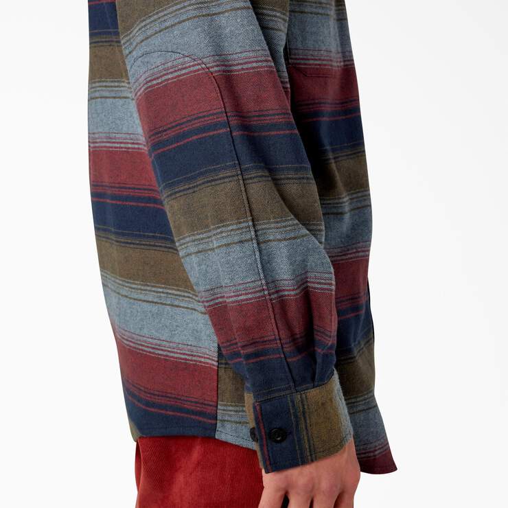 Long Sleeve Flannel Shirt - Brick/Olive Blanket Stripe (BVS) image number 9