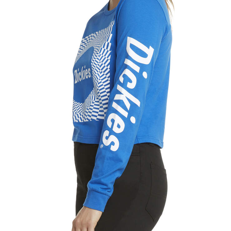 Dickies Girl Juniors' Long Sleeve Check Swirl Cropped T-Shirt - Electric Blue (EB) image number 3