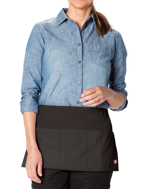 Unisex Waist Tie Server Apron with 3 Pockets - BLACK (BLK)