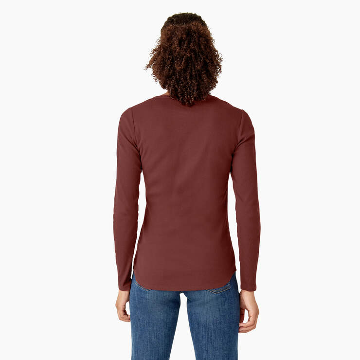 Women's Henley Long Sleeve Shirt - Fired Brick (IK9) image number 2