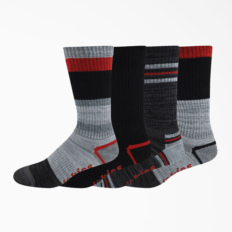Striped Crew Socks, Size 6-12, 4-Pack - Red/Gray Stripe &#40;RRS&#41;