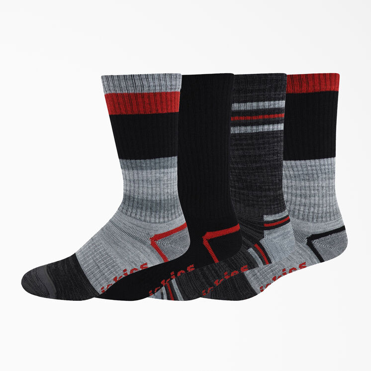 Striped Crew Socks, Size 6-12, 4-Pack - Red/Gray Stripe (RRS)
