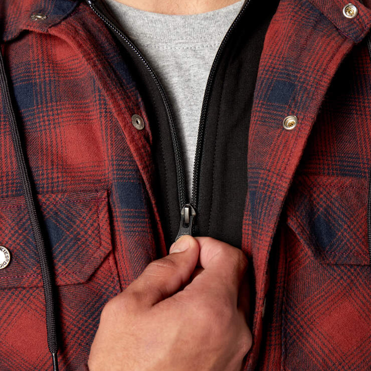 Flannel Hooded Shirt Jacket - Dark Navy/Brick Ombre (DVM) image number 6