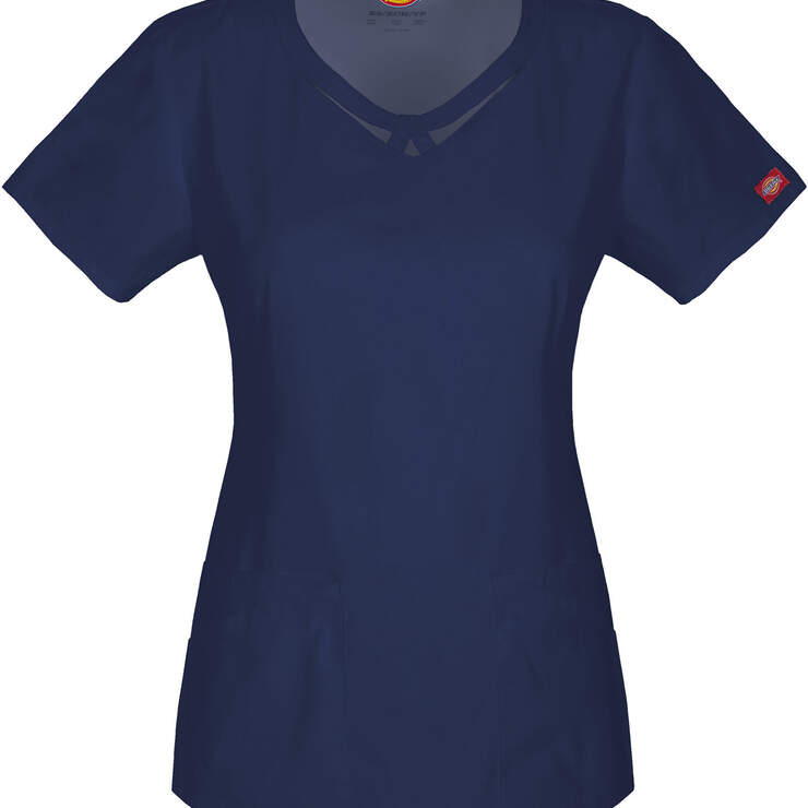 Women's EDS Signature Round Neck Scrub Top - Navy Blue (NVY) image number 1