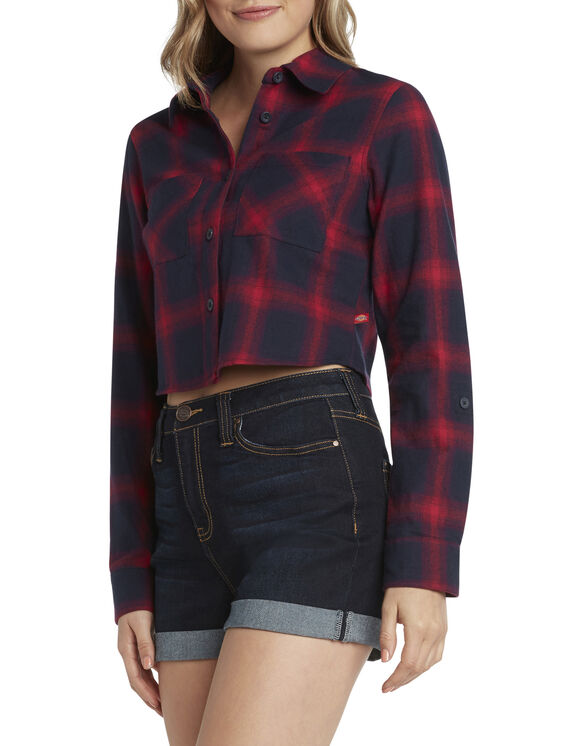 Dickies Girl Juniors' Cropped Plaid Shirt - Red (RD)