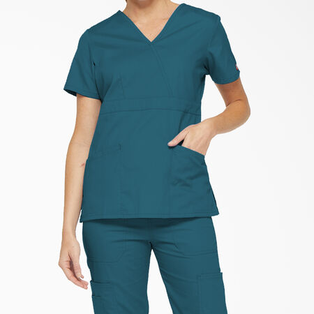 Women&#39;s EDS Signature Mock Wrap Scrub Top - Caribbean Blue &#40;CRB&#41;