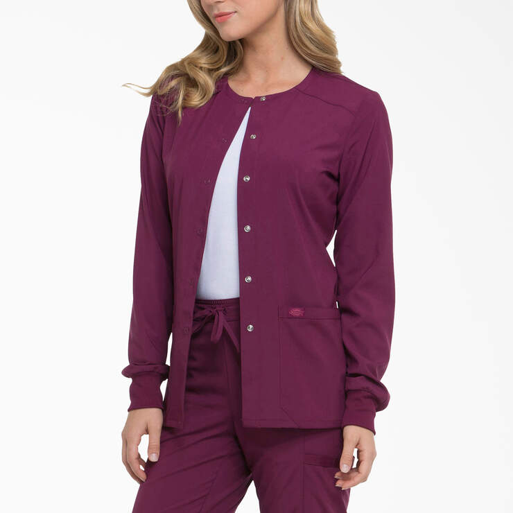 Women's EDS Essentials Snap Front Scrub Jacket - Wine (WIN) image number 3