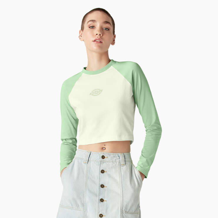Women's Sodaville Long Sleeve Cropped T-Shirt - Quiet Green (QG2) image number 1