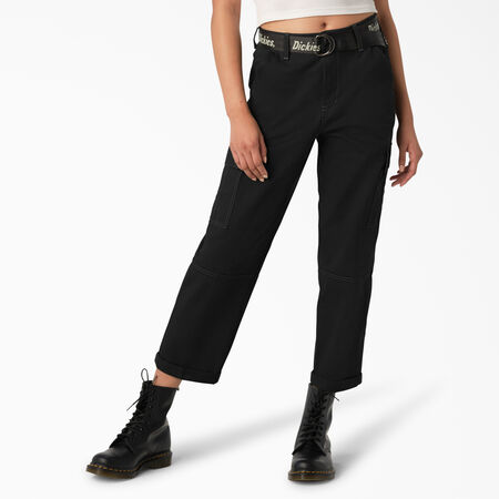 Women&#39;s Contrast Stitch Cropped Cargo Pants - Black &#40;BKX&#41;
