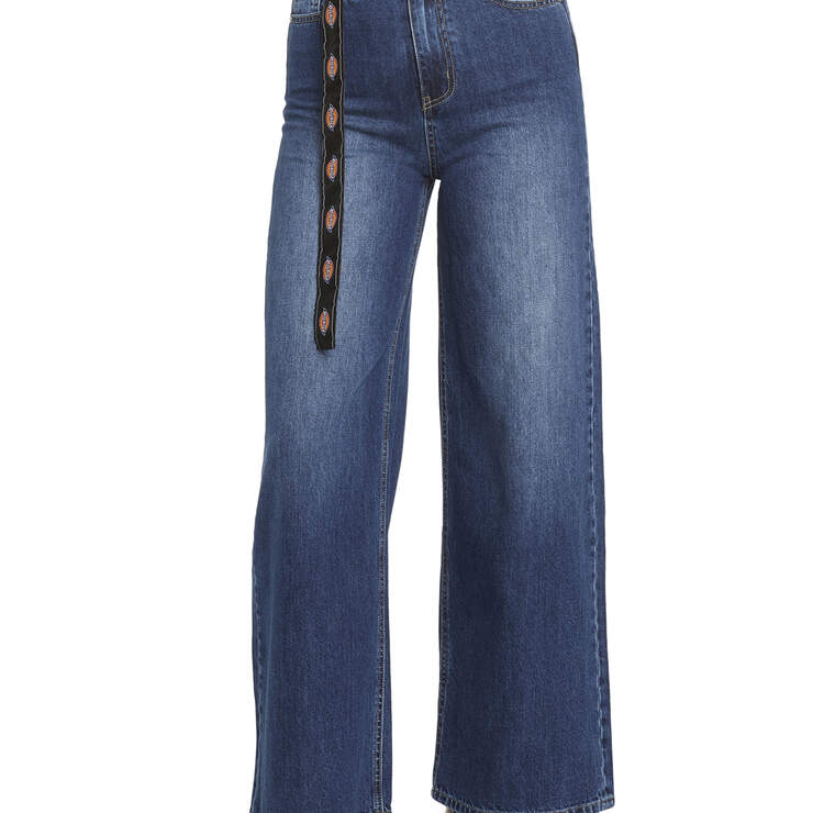 Dickies Girl Juniors’ High Rise Wide Leg Skater Jeans With Belt - Vintage Wash (VMD) image number 1