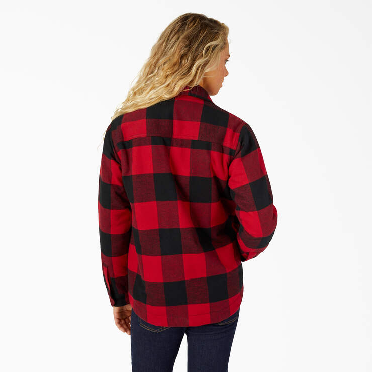 Women's Flannel High Pile Fleece Lined Chore Coat - English Red Buffalo Plaid (PSF) image number 2