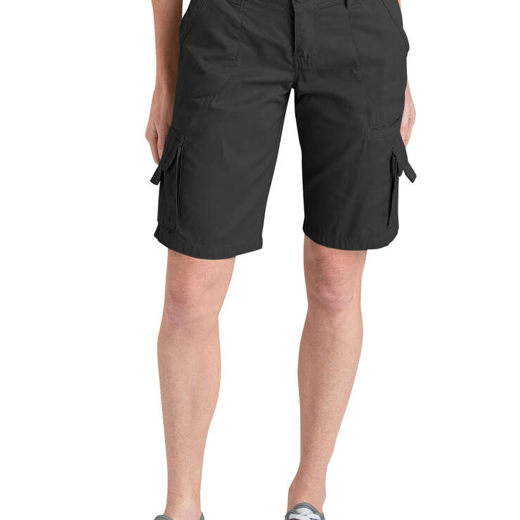 Women's 11" Relaxed Fit Cotton Cargo Shorts - Rinsed Black (RBK) image number 1