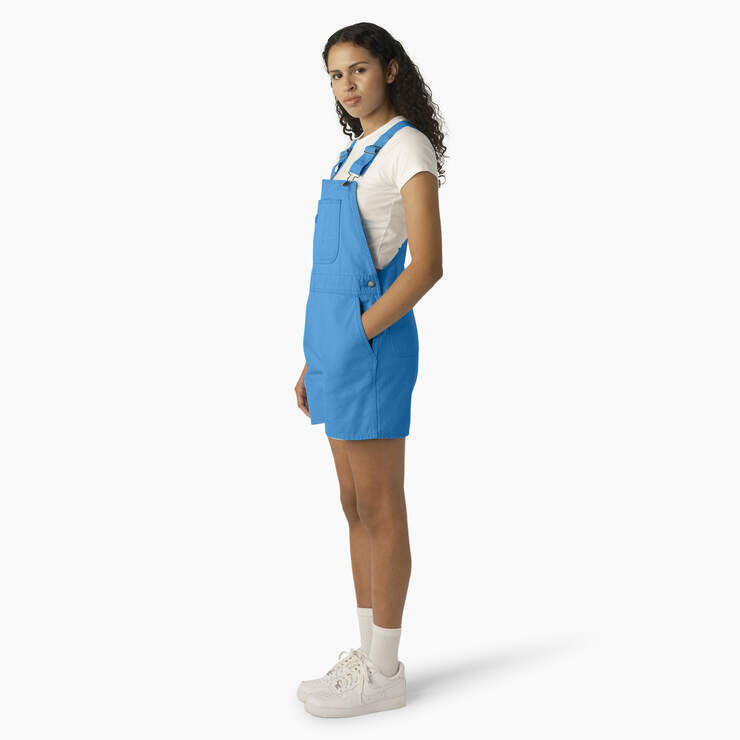 Women's Relaxed Fit Duck Bib Shortalls - Stonewashed Azure Blue (SWZ) image number 3