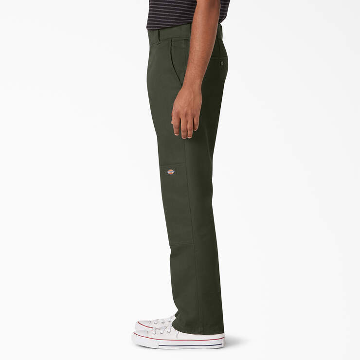 Slim Straight Fit Double Knee Pants - Olive Green (OG) image number 3