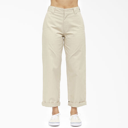 Dickies Girl Juniors&#39; Roll Hem 26&quot; High Rise Work Cropped Pants - Khaki &#40;KH&#41;