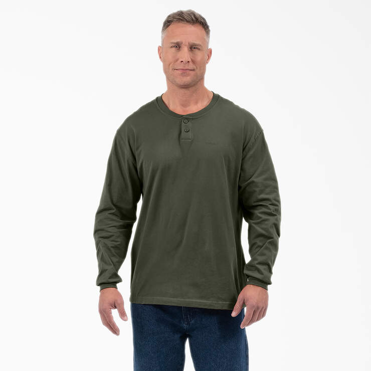 Long Sleeve Henley T-Shirt - Olive Green (OG) image number 1