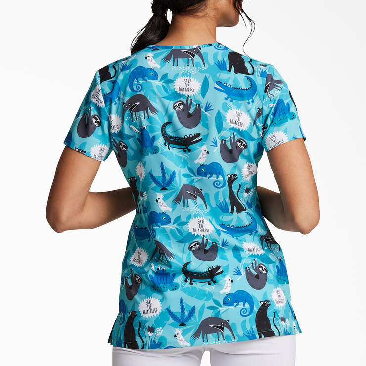 Women's EDS Print V-Neck Scrub Top - Save the Rainforest (S2T) image number 2