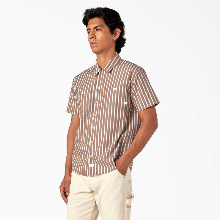 Dickies Premium Collection Poplin Service Shirt - Tan/White Stripe (TSW) image number 2